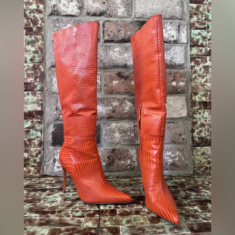 Orange Stiletto Knee-High Boots